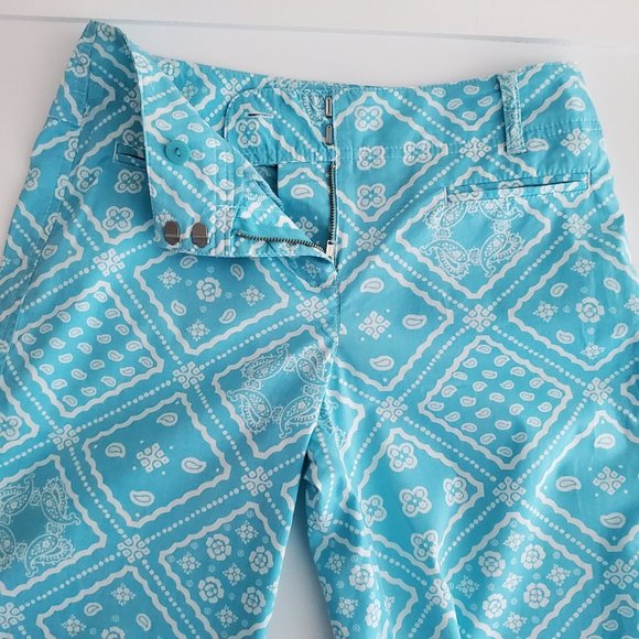 Ann Taylor Loft Boho Paisley Crop Pants | Like New | 0P | Turquoise White - Picture 8 of 12